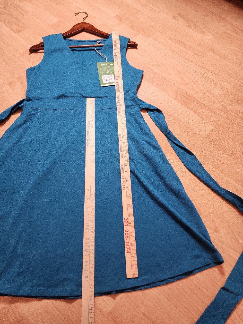 NWT Toad&Co Blue Surplice Sleeveless Tie Waist Dress Pockets Organic Cotton Sz M - Picture 9 of 16